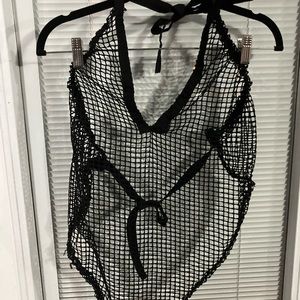 Black fishnet halter top